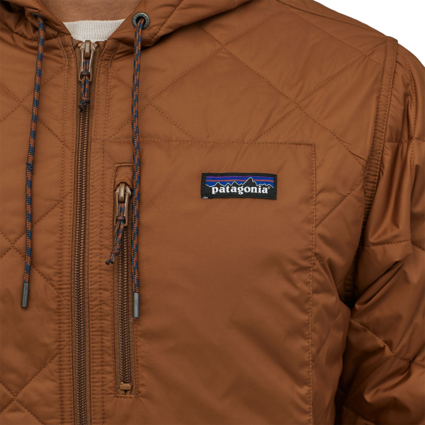 Patagonia Diamond Quilted Bomber Hoody 27610 EWBN Model Chest Patagonia Diamond Quilted Bomber Hoody 27610 EWBN Model Chest